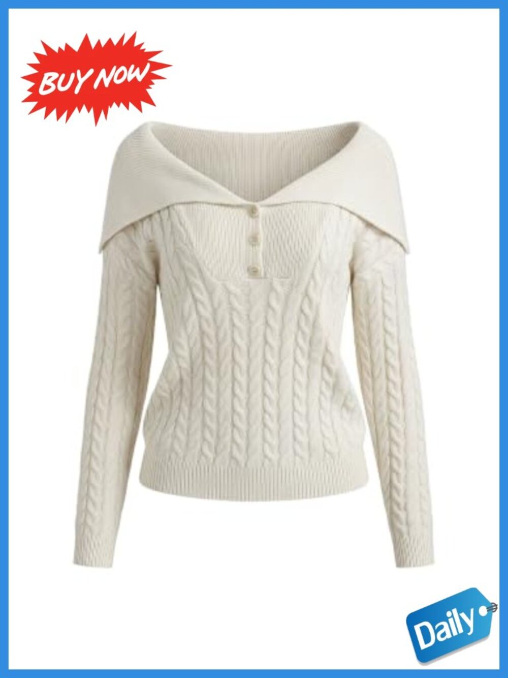Off Shoulder Collared Knit Pullover Sweater Long Sleeve Casual